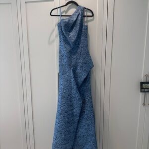 One Shoulder Jacquard Gown with Peplum